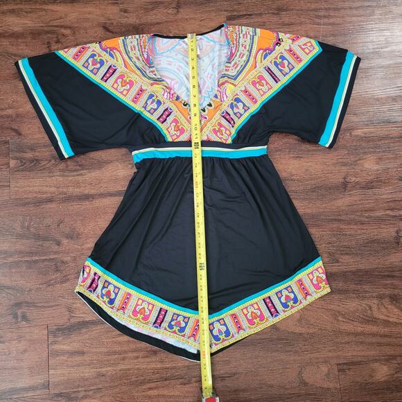 Trina Turk Size M Nepal Black Paisley Tunic Swim Cover up Mini Dress Luxury Pool - Picture 6 of 9